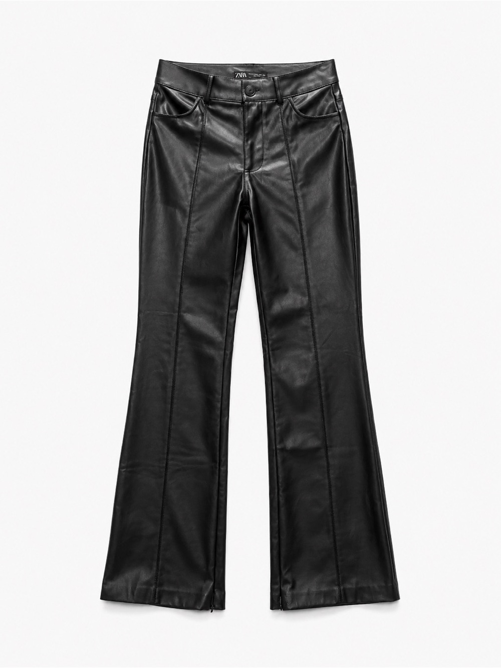 Zara Black Faux Leather High Waist Boot Cut Pants
